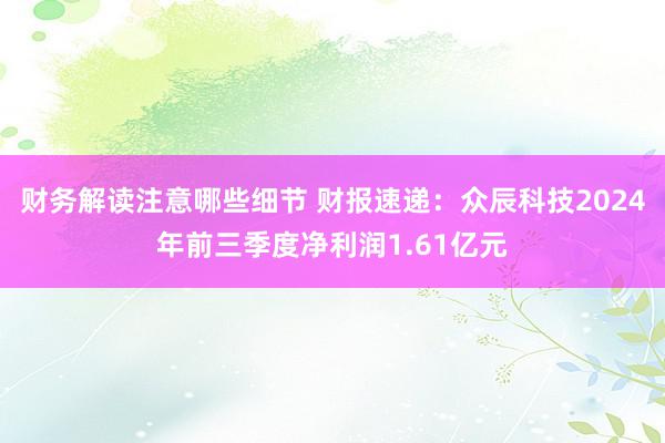 财务解读注意哪些细节 财报速递：众辰科技2024年前三季度净