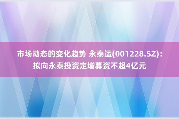 市场动态的变化趋势 永泰运(001228.SZ)：拟向永泰投