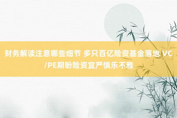 财务解读注意哪些细节 多只百亿险资基金落地 VC/PE期盼险资宜严慎乐不雅