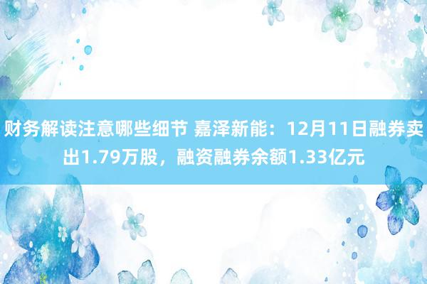 财务解读注意哪些细节 嘉泽新能：12月11日融券卖出1.79万股，融资融券余额1.33亿元