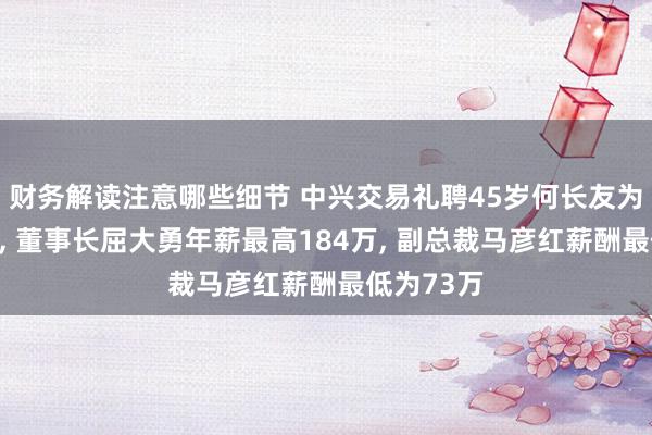 财务解读注意哪些细节 中兴交易礼聘45岁何长友为财务总监, 董事长屈大勇年薪最高184万, 副总裁马彦红薪酬最低为73万