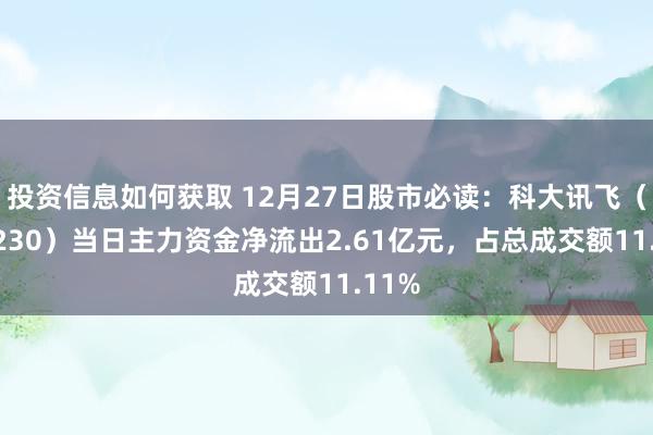 投资信息如何获取 12月27日股市必读：科大讯飞（00223