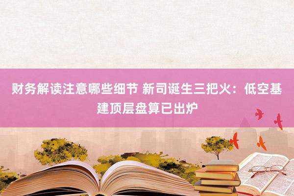 财务解读注意哪些细节 新司诞生三把火：低空基建顶层盘算已出炉