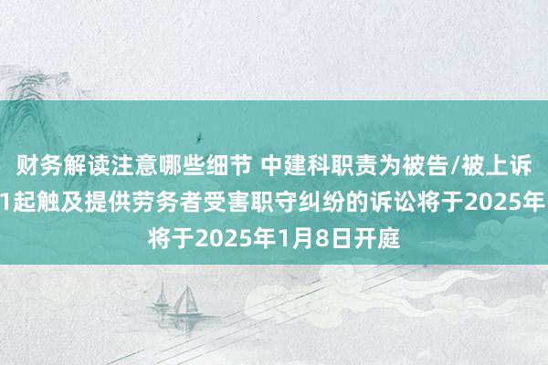 财务解读注意哪些细节 中建科职责为被告/被上诉东说念主的1起触及提供劳务者受害职守纠纷的诉讼将于2025年1月8日开庭