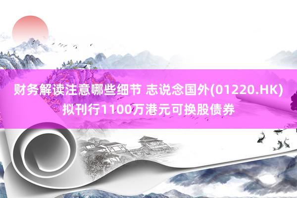 财务解读注意哪些细节 志说念国外(01220.HK)拟刊行1100万港元可换股债券