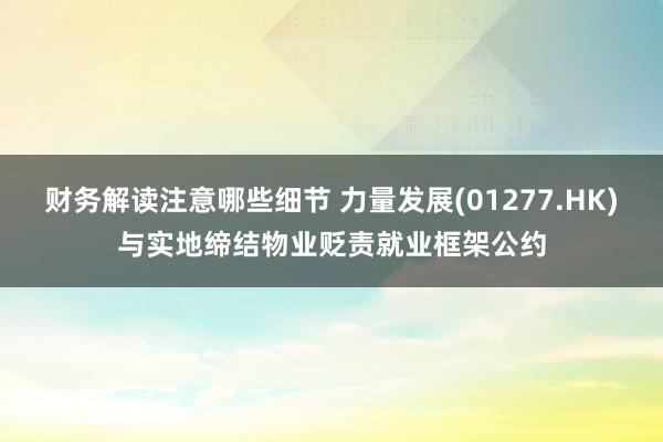 财务解读注意哪些细节 力量发展(01277.HK)与实地缔结