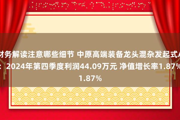 财务解读注意哪些细节 中原高端装备龙头混杂发起式A：2024年第四季度利润44.09万元 净值增长率1.87%