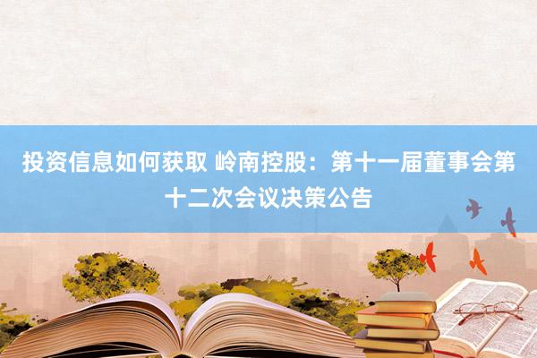 投资信息如何获取 岭南控股：第十一届董事会第十二次会议决策公告