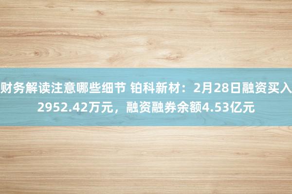 财务解读注意哪些细节 铂科新材：2月28日融资买入2952.42万元，融资融券余额4.53亿元