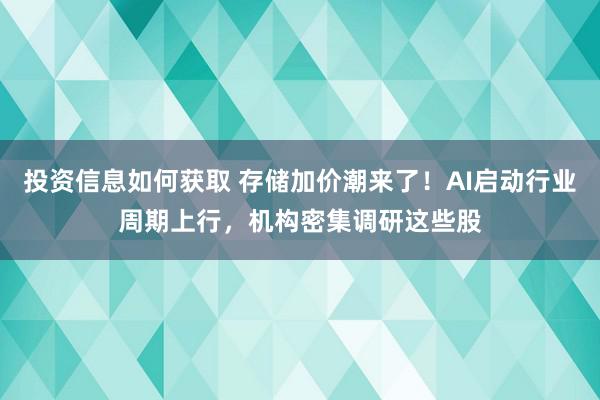 投资信息如何获取 存储加价潮来了！AI启动行业周期上行，机构密集调研这些股